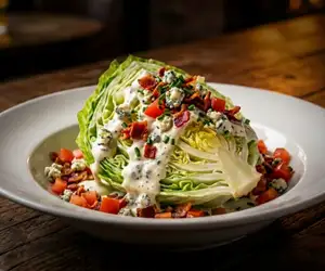 Wedge Salad with Bacon, Tomatoes, Blue Cheese Crumbles, and house made Ranch dressing